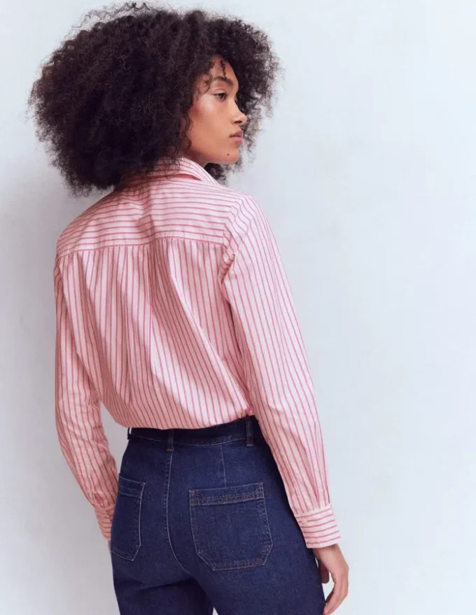 Sienna Trim Detail Shirt Ivory, Pink stripe Sienna Trim Detail Shirt Ivory, Pink stripe