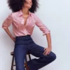 Sienna Trim Detail Shirt Ivory, Pink stripe Sienna Trim Detail Shirt Ivory, Pink stripe