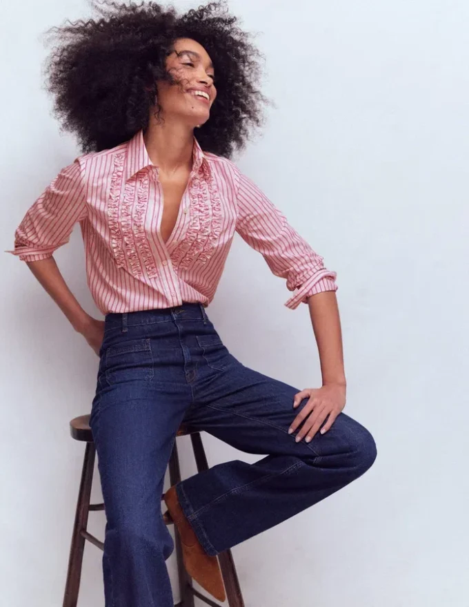 Sienna Trim Detail Shirt Ivory, Pink stripe Sienna Trim Detail Shirt Ivory, Pink stripe