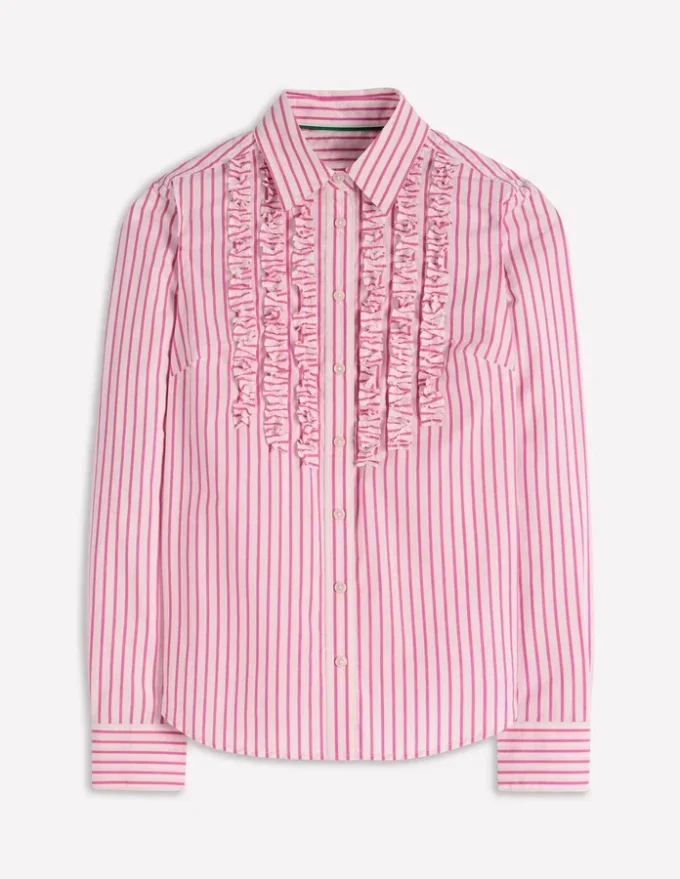 Sienna Trim Detail Shirt Ivory, Pink stripe Sienna Trim Detail Shirt Ivory, Pink stripe