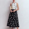 Silvia Boned Bodice Maxi Dress French Navy Painted Spaced Dot Silvia Boned Bodice Maxi Dress French Navy Painted Spaced Dot