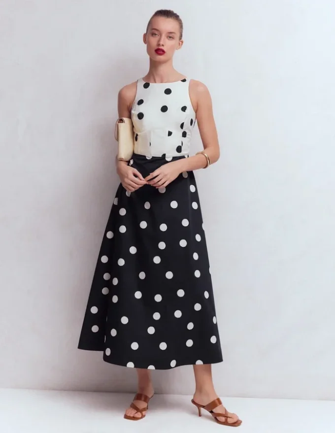 Silvia Boned Bodice Maxi Dress French Navy Painted Spaced Dot Silvia Boned Bodice Maxi Dress French Navy Painted Spaced Dot