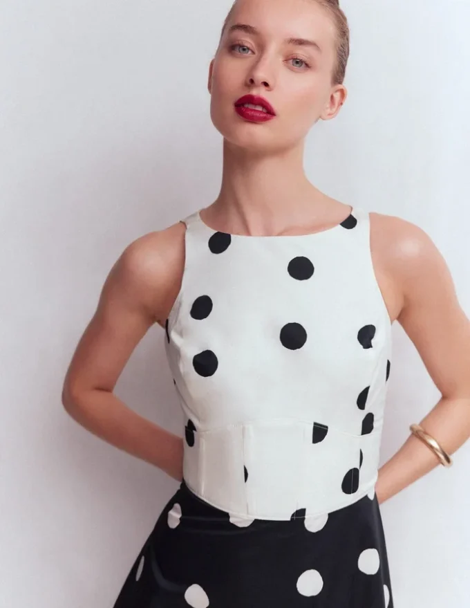Silvia Boned Bodice Maxi Dress French Navy Painted Spaced Dot Silvia Boned Bodice Maxi Dress French Navy Painted Spaced Dot
