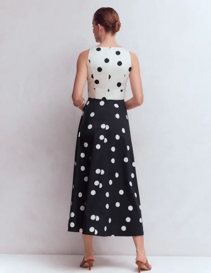 Silvia Boned Bodice Maxi Dress French Navy Painted Spaced Dot Silvia Boned Bodice Maxi Dress French Navy Painted Spaced Dot