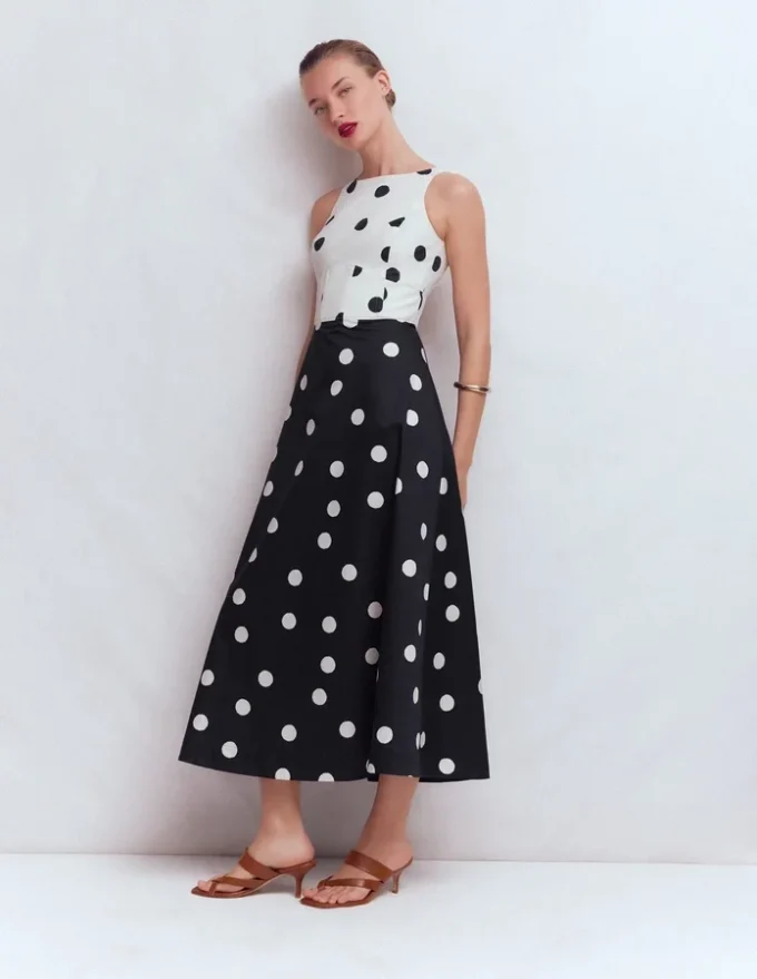 Silvia Boned Bodice Maxi Dress French Navy Painted Spaced Dot Silvia Boned Bodice Maxi Dress French Navy Painted Spaced Dot