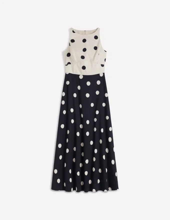 Silvia Boned Bodice Maxi Dress French Navy Painted Spaced Dot Silvia Boned Bodice Maxi Dress French Navy Painted Spaced Dot