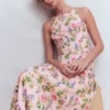 Silvia Boned Bodice Maxi Dress French Pink, Delicate Blossom Silvia Boned Bodice Maxi Dress French Pink, Delicate Blossom