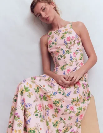 Silvia Boned Bodice Maxi Dress French Pink, Delicate Blossom