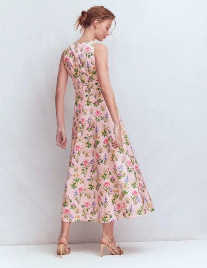 Silvia Boned Bodice Maxi Dress French Pink, Delicate Blossom Silvia Boned Bodice Maxi Dress French Pink, Delicate Blossom