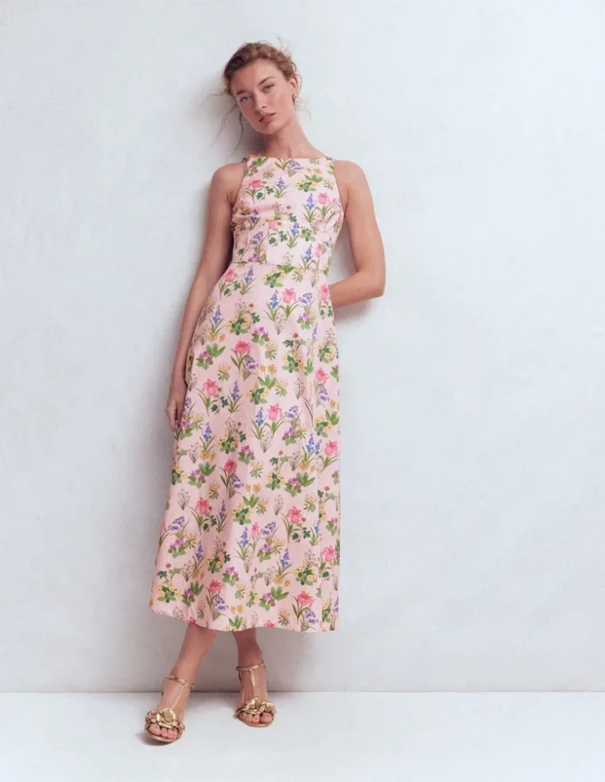 Silvia Boned Bodice Maxi Dress French Pink, Delicate Blossom Silvia Boned Bodice Maxi Dress French Pink, Delicate Blossom