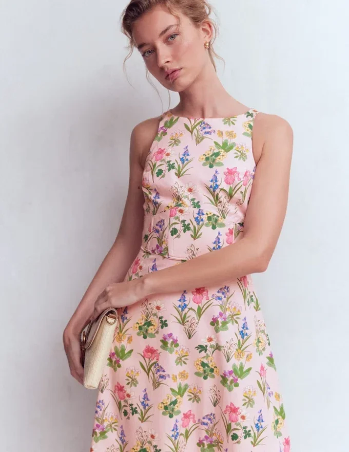 Silvia Boned Bodice Maxi Dress French Pink, Delicate Blossom Silvia Boned Bodice Maxi Dress French Pink, Delicate Blossom