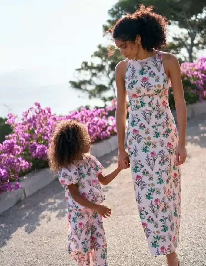 Silvia Boned Bodice Maxi Dress French Pink, Delicate Blossom Silvia Boned Bodice Maxi Dress French Pink, Delicate Blossom