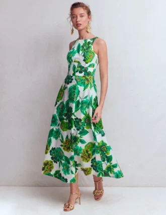 Silvia Boned Bodice Maxi Dress Green Opulent Blossom