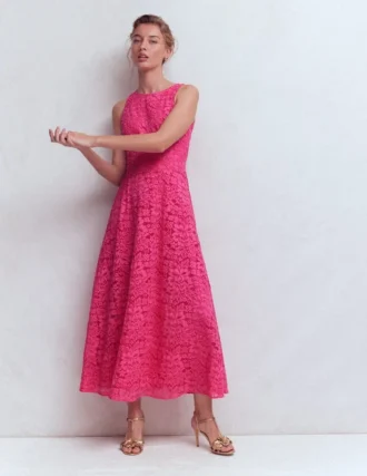 Silvia Boned Bodice Maxi Dress Pink Punch Lace