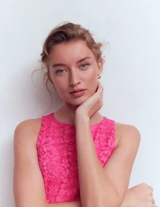 Silvia Boned Bodice Maxi Dress Pink Punch Lace