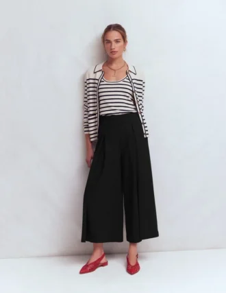Single Pleat Ponte Culotte Black
