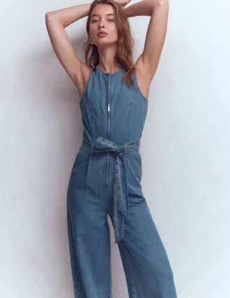 Sleeveless Denim Jumpsuit Mid Vintage Wash