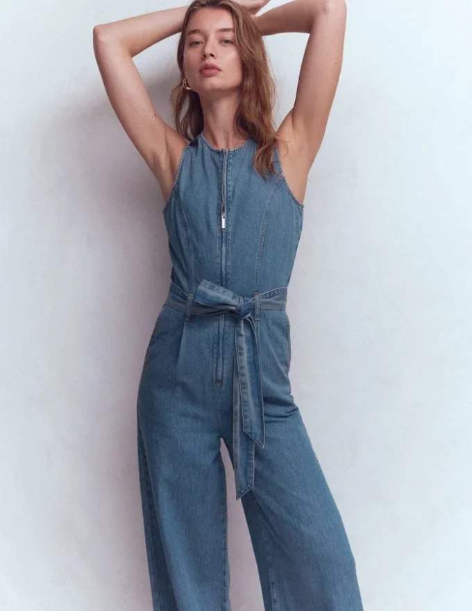 Sleeveless Denim Jumpsuit Mid Vintage Wash Sleeveless Denim Jumpsuit Mid Vintage Wash