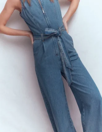 Sleeveless Denim Jumpsuit Mid Vintage Wash