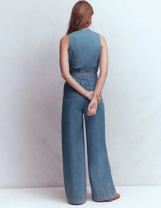 Sleeveless Denim Jumpsuit Mid Vintage Wash Sleeveless Denim Jumpsuit Mid Vintage Wash