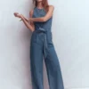 Sleeveless Denim Jumpsuit Mid Vintage Wash Sleeveless Denim Jumpsuit Mid Vintage Wash