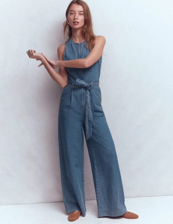 Sleeveless Denim Jumpsuit Mid Vintage Wash Sleeveless Denim Jumpsuit Mid Vintage Wash
