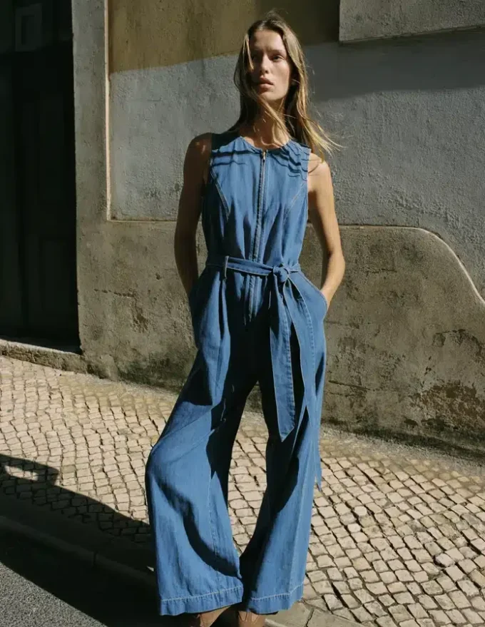 Sleeveless Denim Jumpsuit Mid Vintage Wash Sleeveless Denim Jumpsuit Mid Vintage Wash