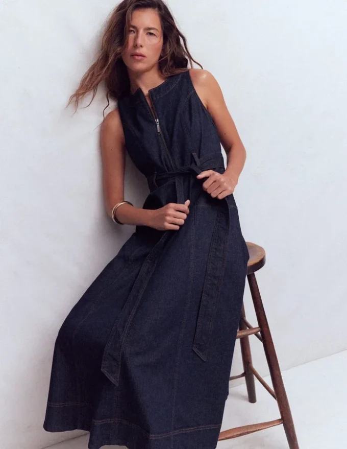 Sleeveless Zip Denim Dress Indigo Wash Sleeveless Zip Denim Dress Indigo Wash