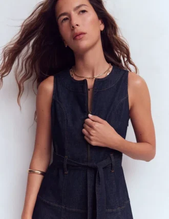 Sleeveless Zip Denim Dress Indigo Wash