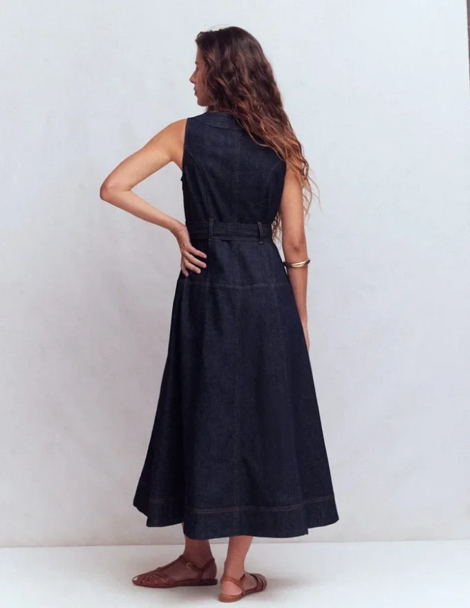 Sleeveless Zip Denim Dress Indigo Wash Sleeveless Zip Denim Dress Indigo Wash
