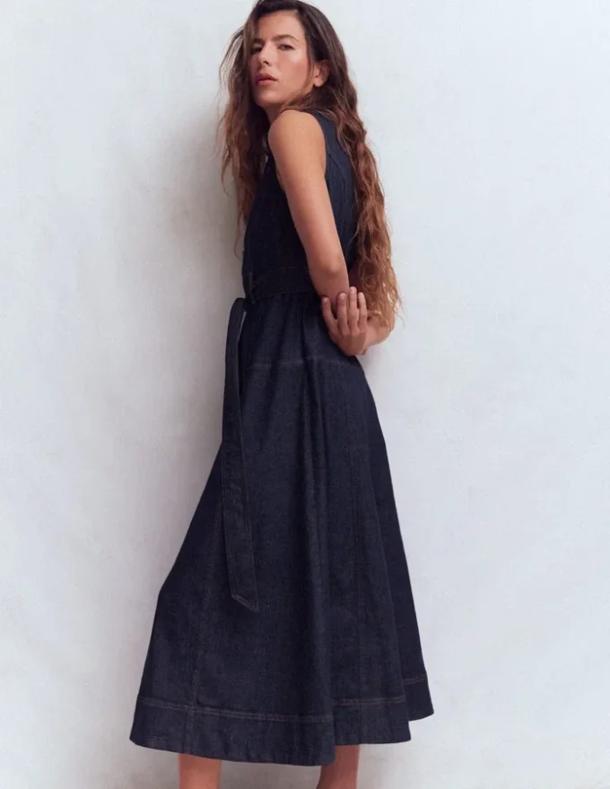 Sleeveless Zip Denim Dress Indigo Wash Sleeveless Zip Denim Dress Indigo Wash