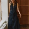 Sleeveless Zip Denim Dress Indigo Wash Sleeveless Zip Denim Dress Indigo Wash