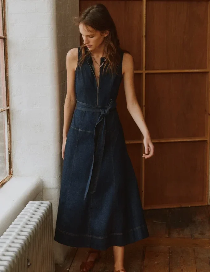 Sleeveless Zip Denim Dress Indigo Wash Sleeveless Zip Denim Dress Indigo Wash