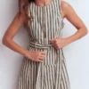 Sleeveless Zip Denim Dress Ivory and Navy Stripe Sleeveless Zip Denim Dress Ivory and Navy Stripe
