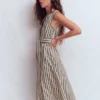 Sleeveless Zip Denim Dress Ivory and Navy Stripe Sleeveless Zip Denim Dress Ivory and Navy Stripe