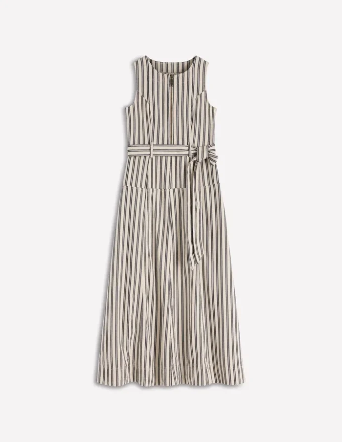 Sleeveless Zip Denim Dress Ivory and Navy Stripe Sleeveless Zip Denim Dress Ivory and Navy Stripe