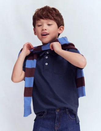 Slub Polo Shirt Blue Marl