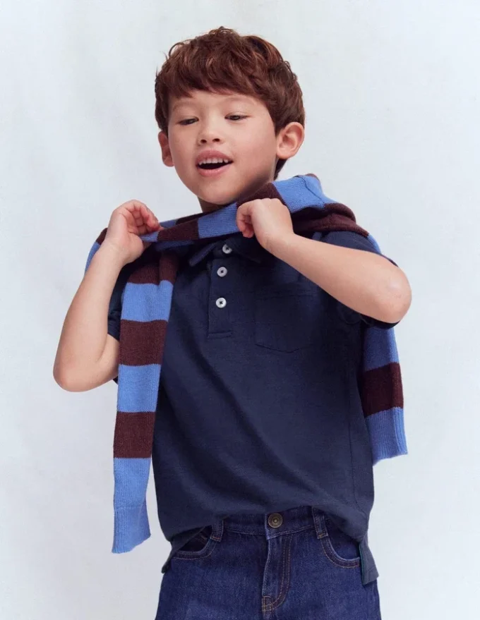 Slub Polo Shirt Blue Marl