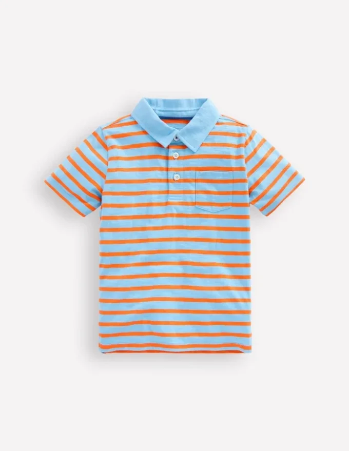 Slub Polo Shirt Glacier Blue/ Firecracker Red