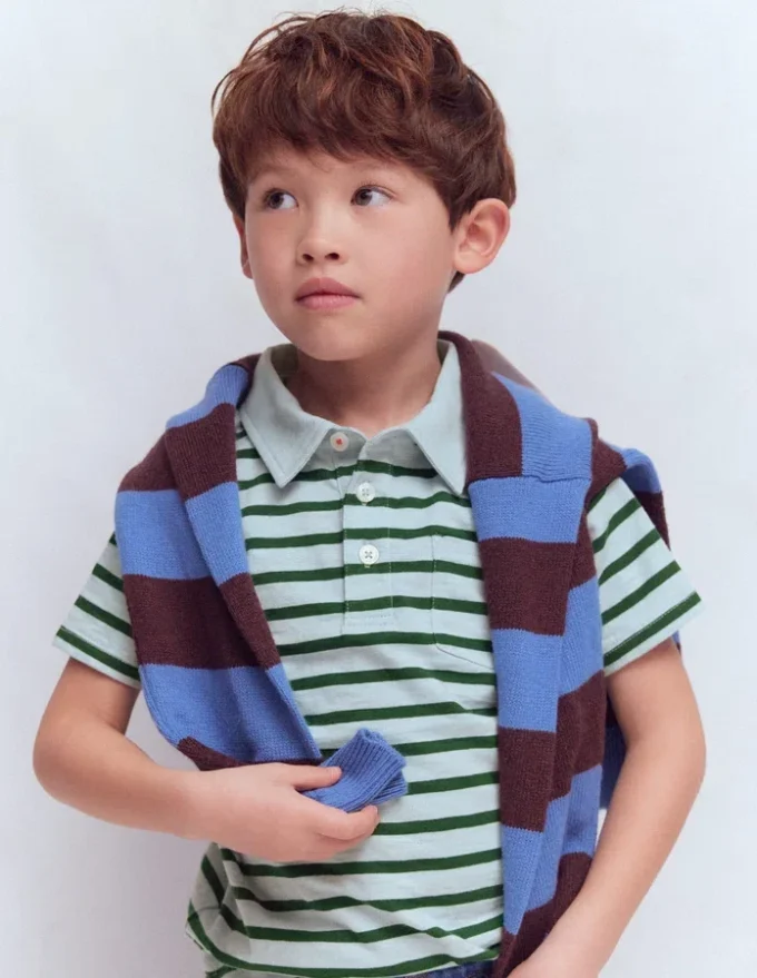 Slub Polo Shirt Misty Blue/ Pine Green