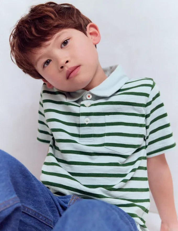 Slub Polo Shirt Misty Blue/ Pine Green