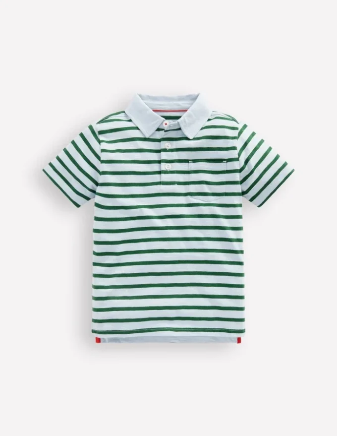 Slub Polo Shirt Misty Blue/ Pine Green