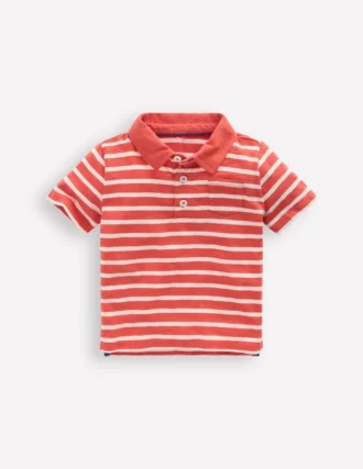 Slub Polo Shirt Terracotta Clay and Ivory