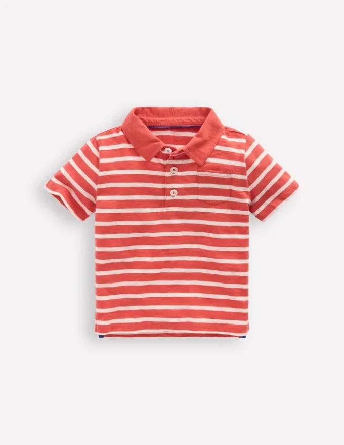 Slub Polo Shirt Terracotta Clay and Ivory