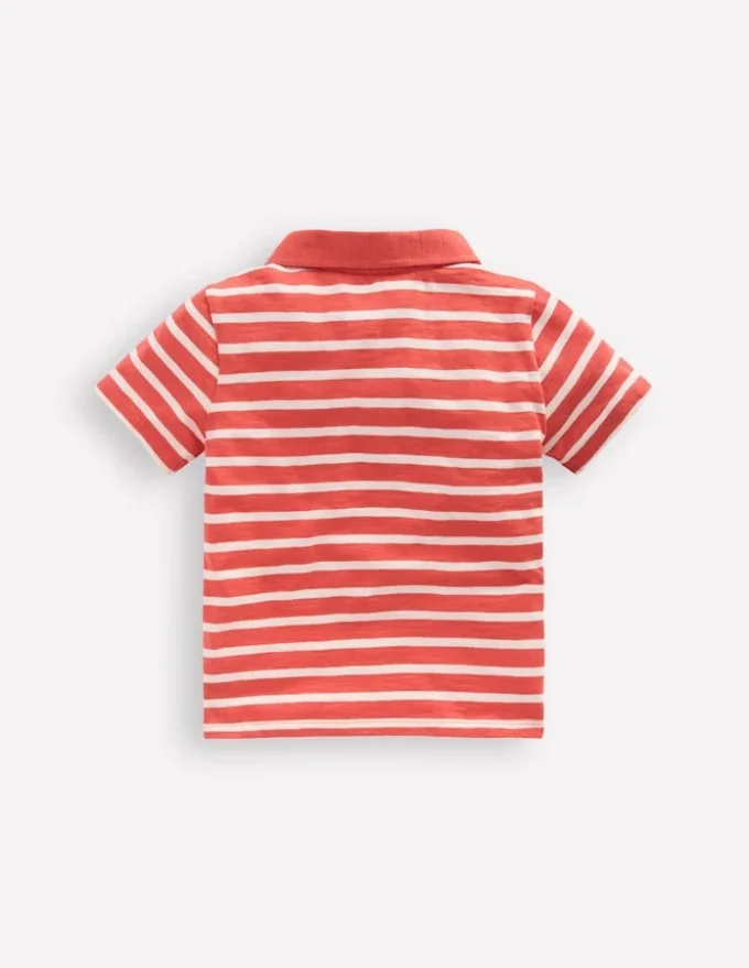 Slub Polo Shirt Terracotta Clay and Ivory