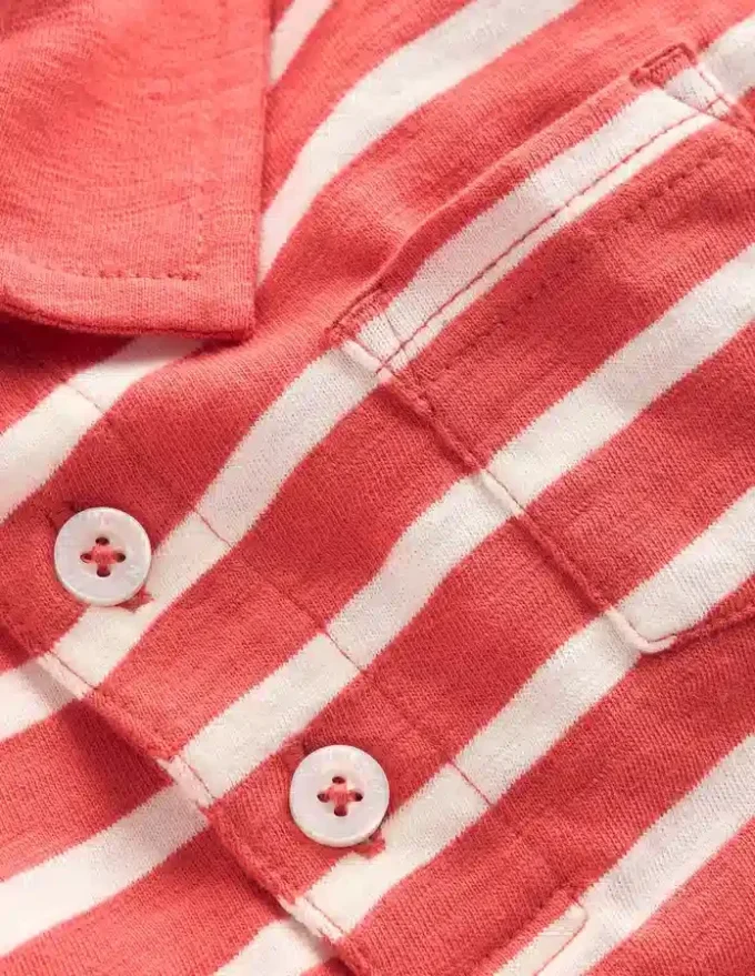 Slub Polo Shirt Terracotta Clay and Ivory