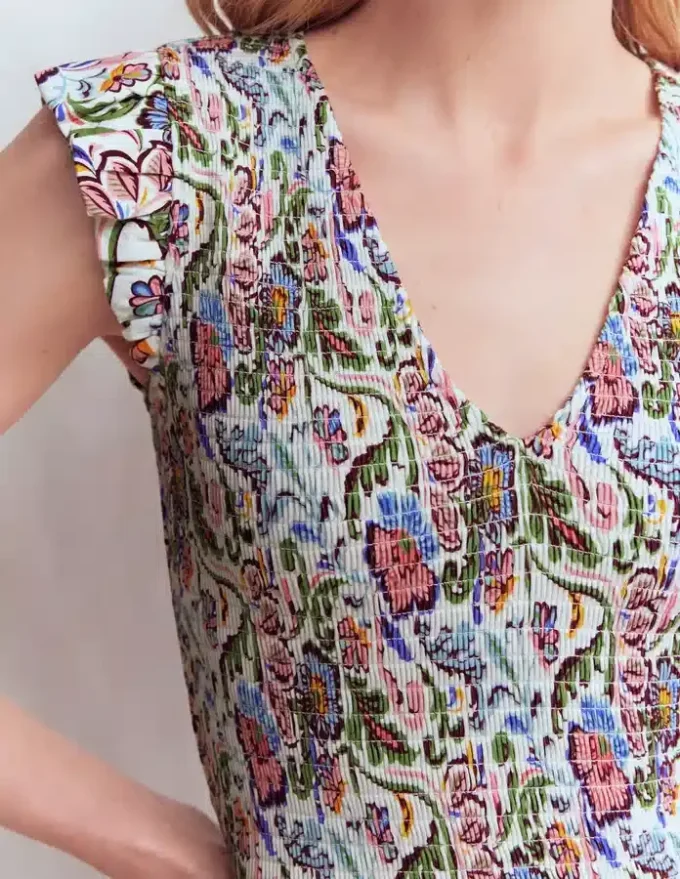 Smocked Jersey Midi Dress Multi, Flourishing Meadow Smocked Jersey Midi Dress Multi, Flourishing Meadow