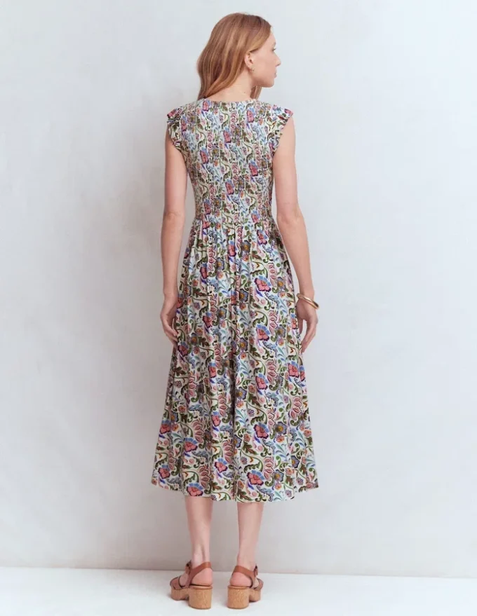 Smocked Jersey Midi Dress Multi, Flourishing Meadow Smocked Jersey Midi Dress Multi, Flourishing Meadow