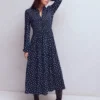 Smocked Jersey Shirt Dress French Navy, Painted Dot Smocked Jersey Shirt Dress French Navy, Painted Dot