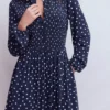 Smocked Jersey Shirt Dress French Navy, Painted Dot Smocked Jersey Shirt Dress French Navy, Painted Dot